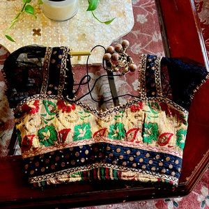 Sexy crop top with sequins & gold metallic beads. Black & Gold. Boho Indian